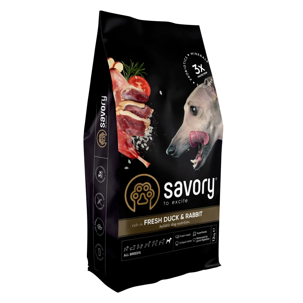 Корм сухой Savory Adult All Breeds rich in Fresh Duck and Rabbit для собак всех пород со свежей уткой и кроликом 12 кг