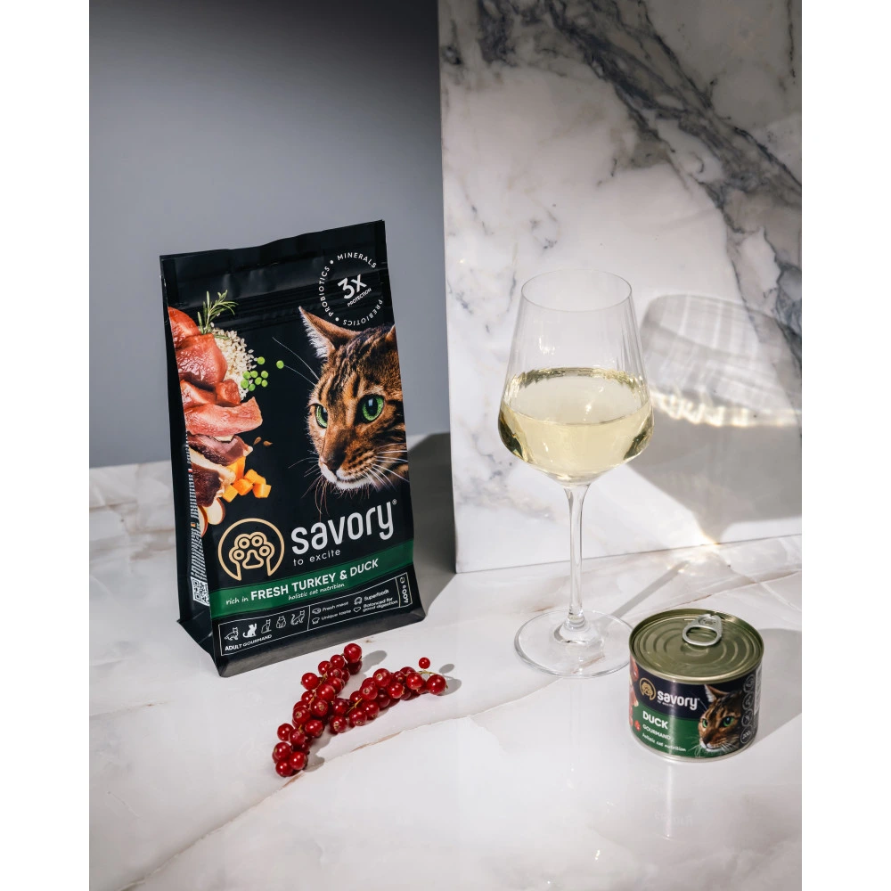 Корм сухий Savory Adult Cat Gourmand Fresh Turkey and Duck для дорослих котів зі свіжою індичкою і качкою 400 г
