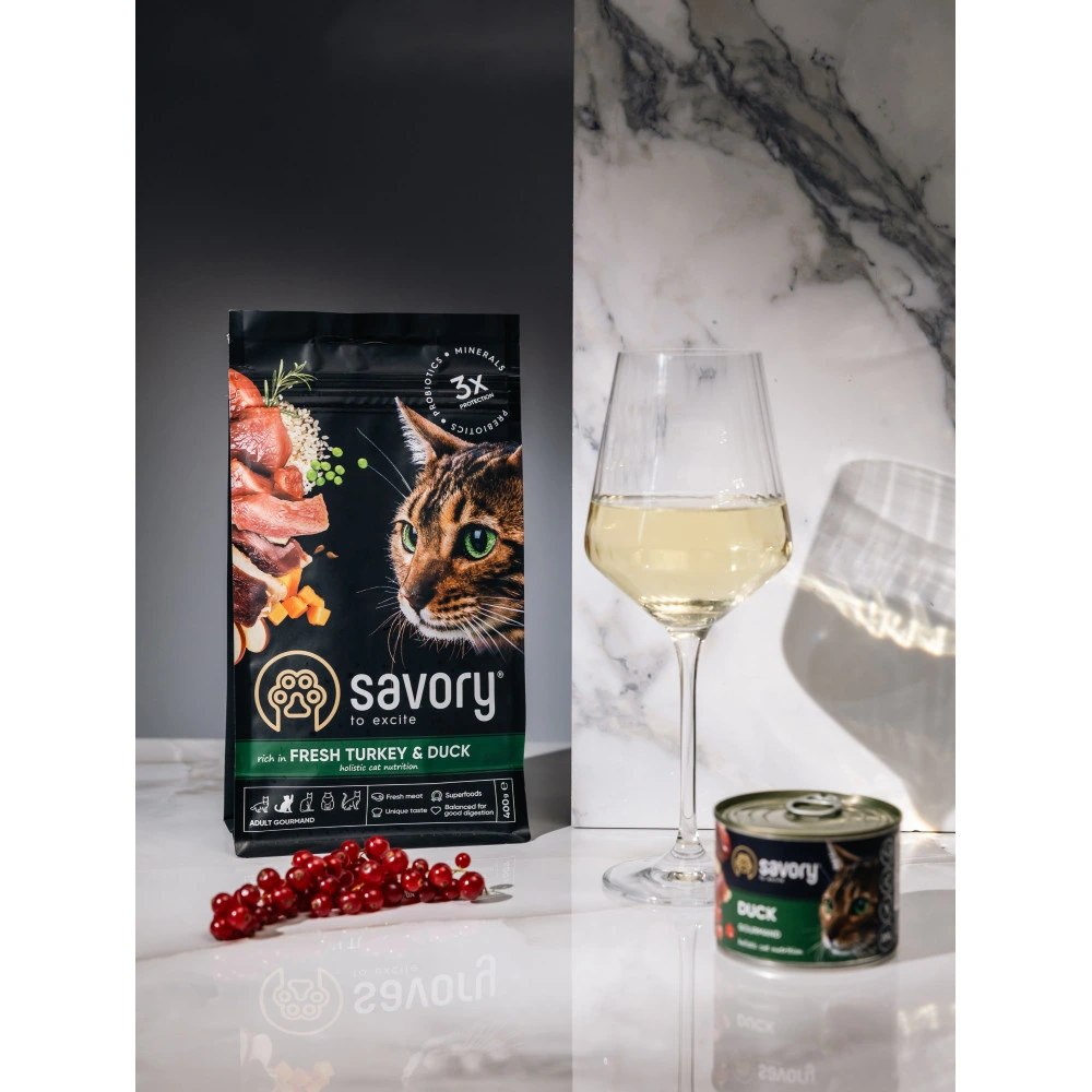Корм сухий Savory Adult Cat Gourmand Fresh Turkey and Duck для дорослих котів зі свіжою індичкою і качкою 400 г