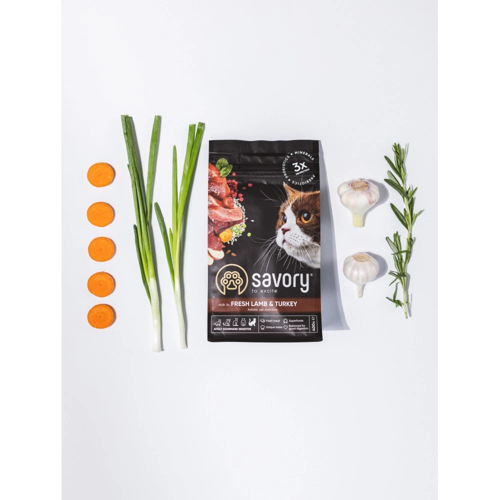 Корм сухий Savory Adult Cat Sensitive Digestion Fresh Lamb and Turkey для дорослих котів з чутливим травленням з ягнятиною т