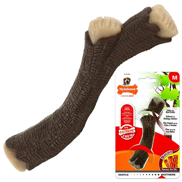 Жувальна іграшка для собак Nylabone Extreme Chew Wooden Stick, розмір M, смак бекону