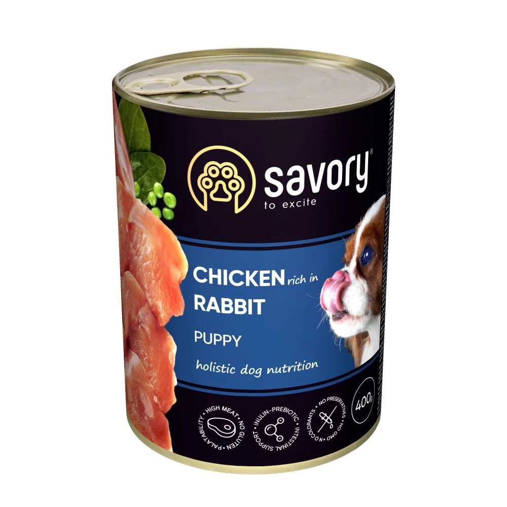 Корм влажный Savory Dog All breeds Puppy Chicken rich in Rabbit паштет для щенков всех пород с кроликом 400 г