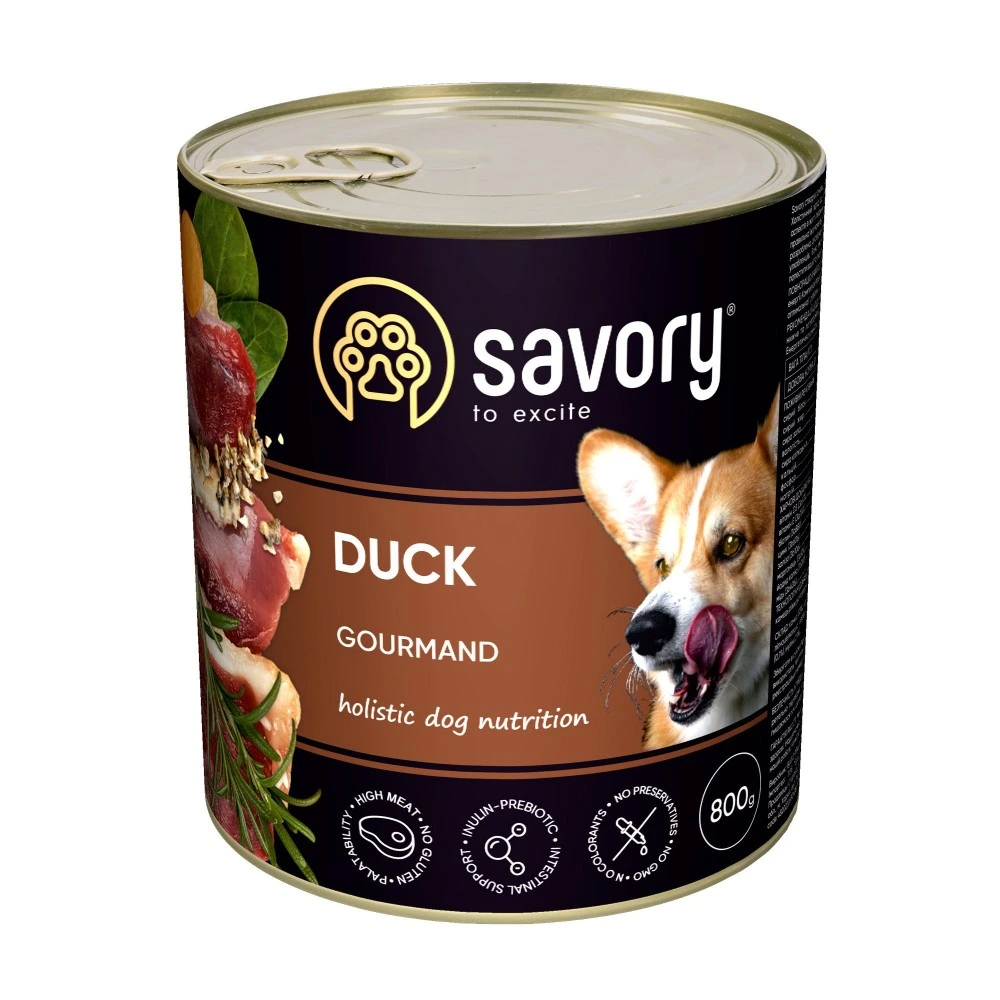 Корм влажный Savory Dog Gourmand Duck паштет для взрослых собак всех пород с уткой 800 г