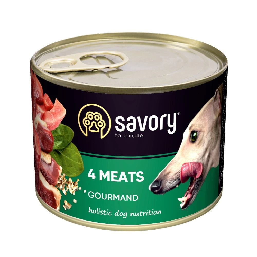 Корм влажный Savory Dog Gourmand 4 meats паштет для взрослых собак всех пород с четырьмя видами мяса 200 г