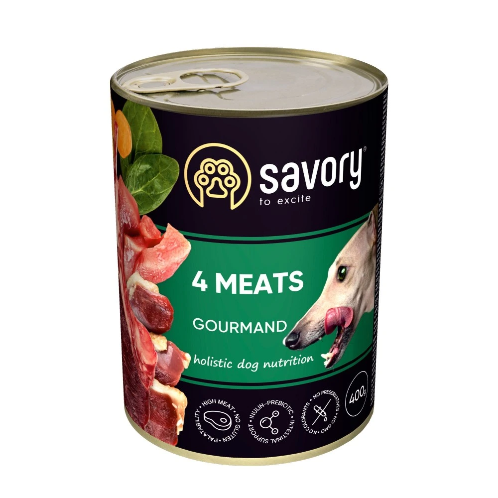 Корм влажный Savory Dog Gourmand 4 meats паштет для взрослых собак всех пород с четырьмя видами мяса 400 г