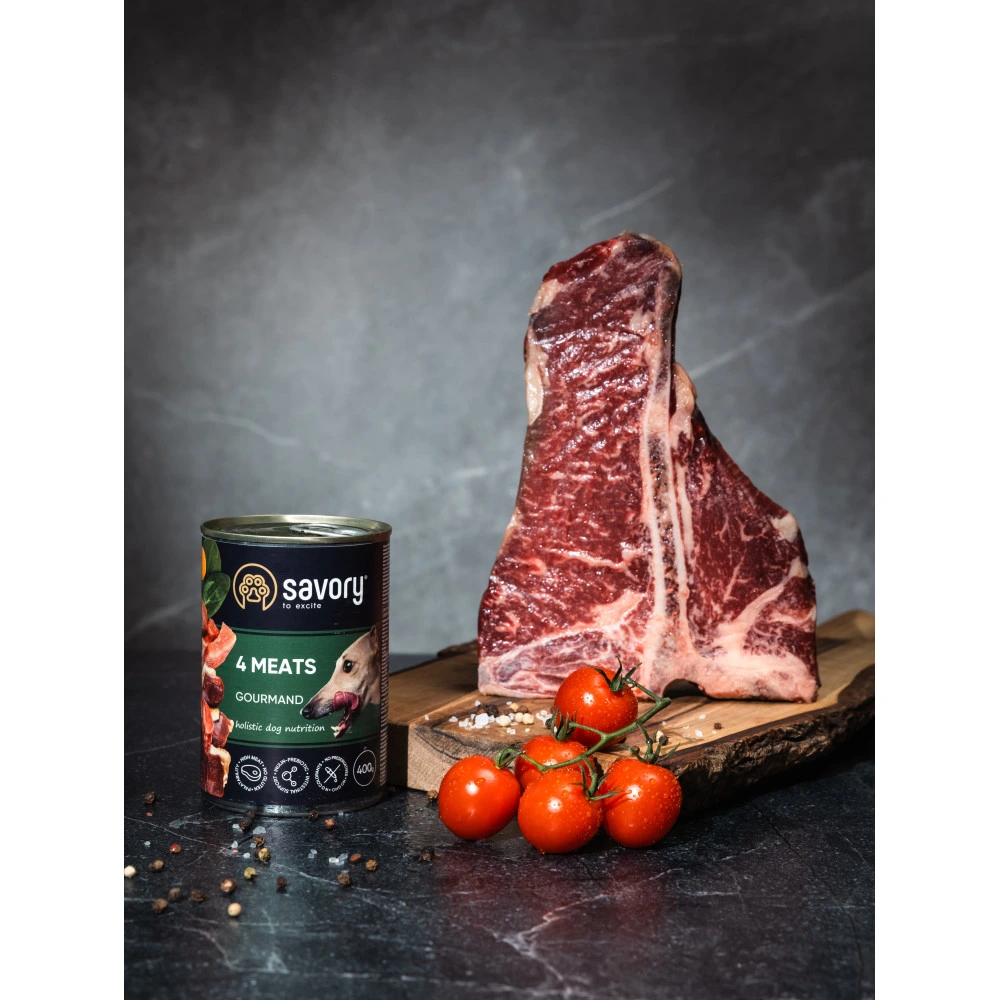 Корм влажный Savory Dog Gourmand 4 meats паштет для взрослых собак всех пород с четырьмя видами мяса 400 г