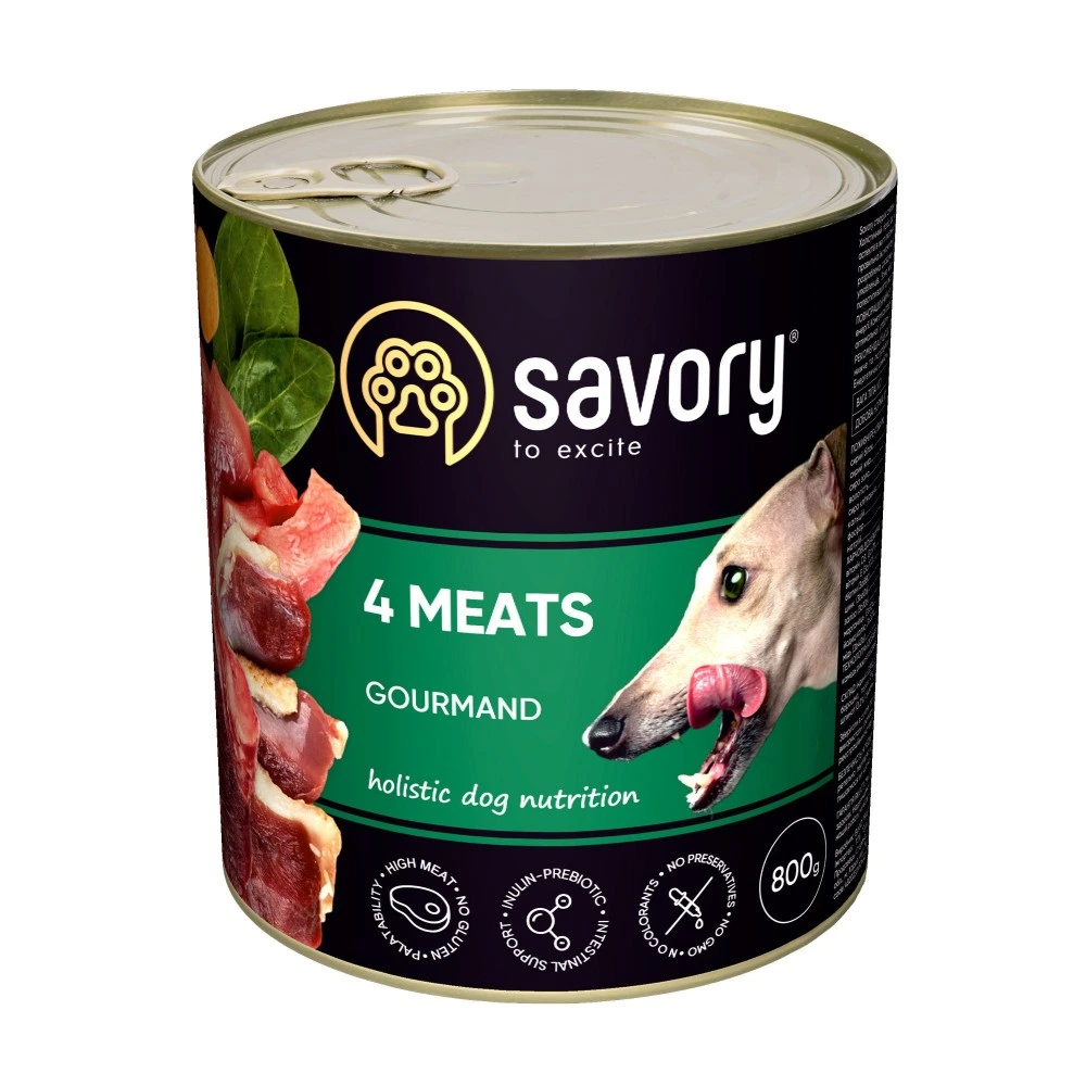 Корм влажный Savory Dog Gourmand 4 meats паштет для взрослых собак всех пород с четырьмя видами мяса 800 г