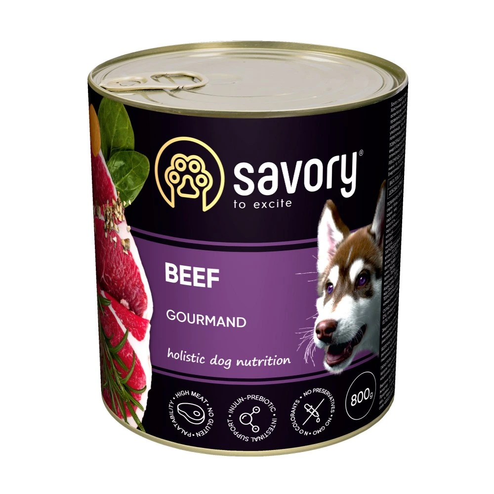 Корм влажный Savory Dog Gourmand Beef паштет для взрослых собак всех пород с говядиной 800 г