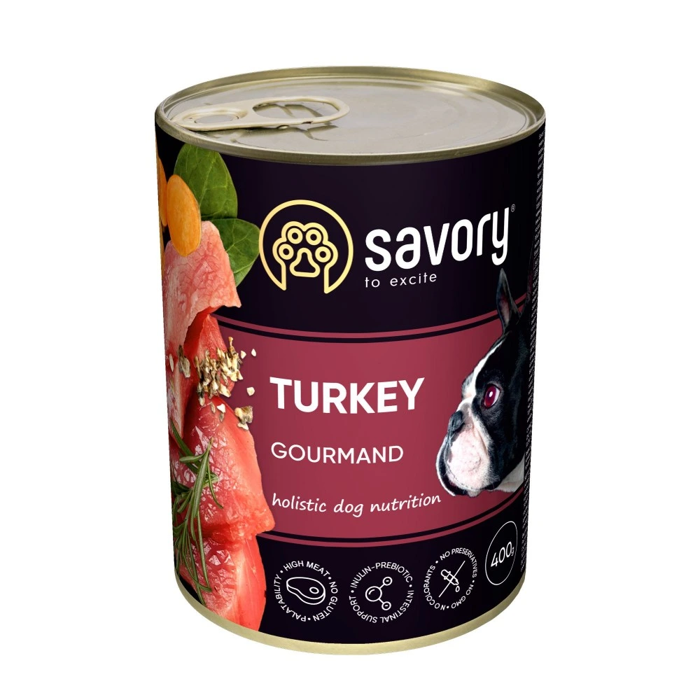 Корм влажный Savory Dog Gourmand Turkey паштет для взрослых собак всех пород с индейкой 400 г