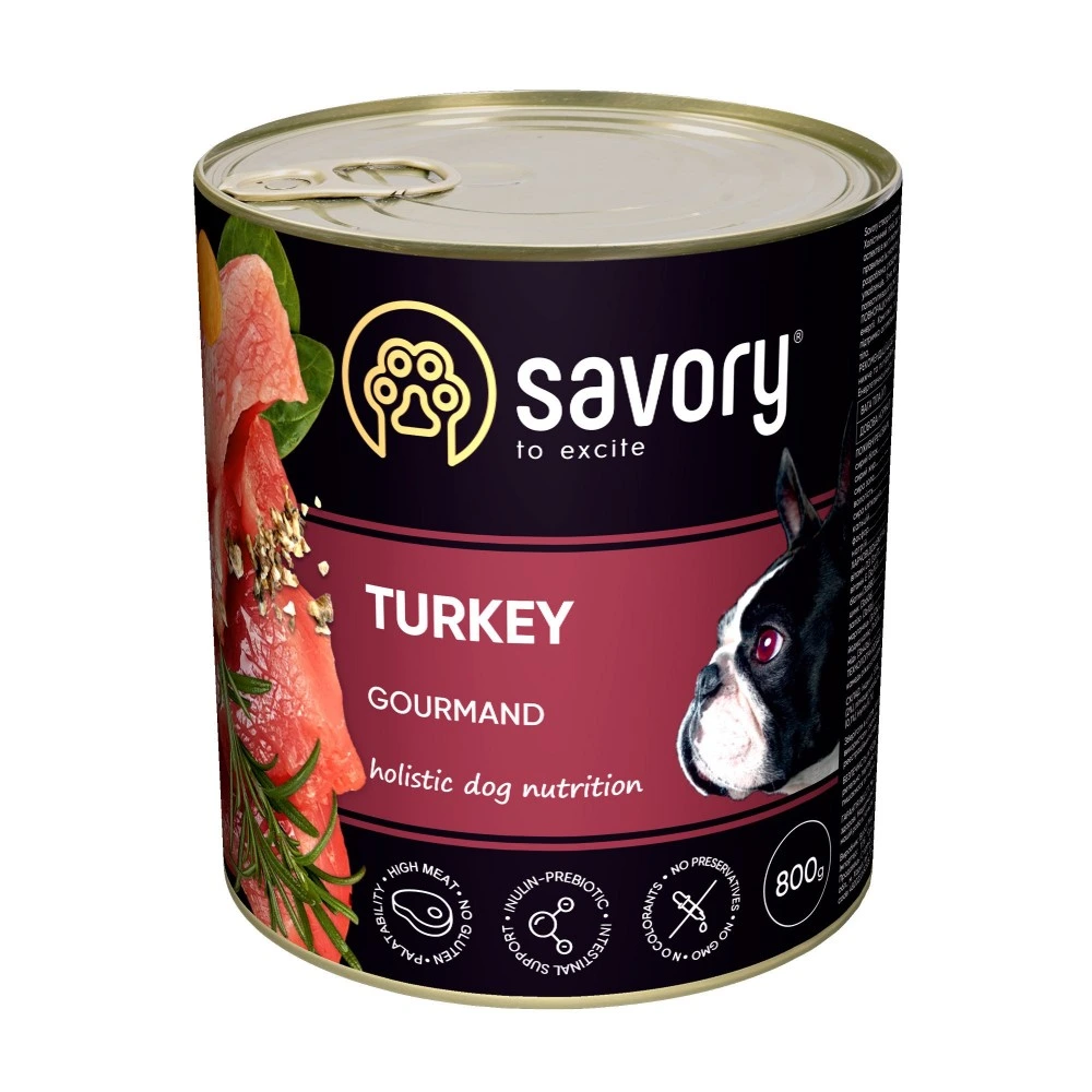 Корм влажный Savory Dog Gourmand Turkey паштет для взрослых собак всех пород с индейкой 800 г