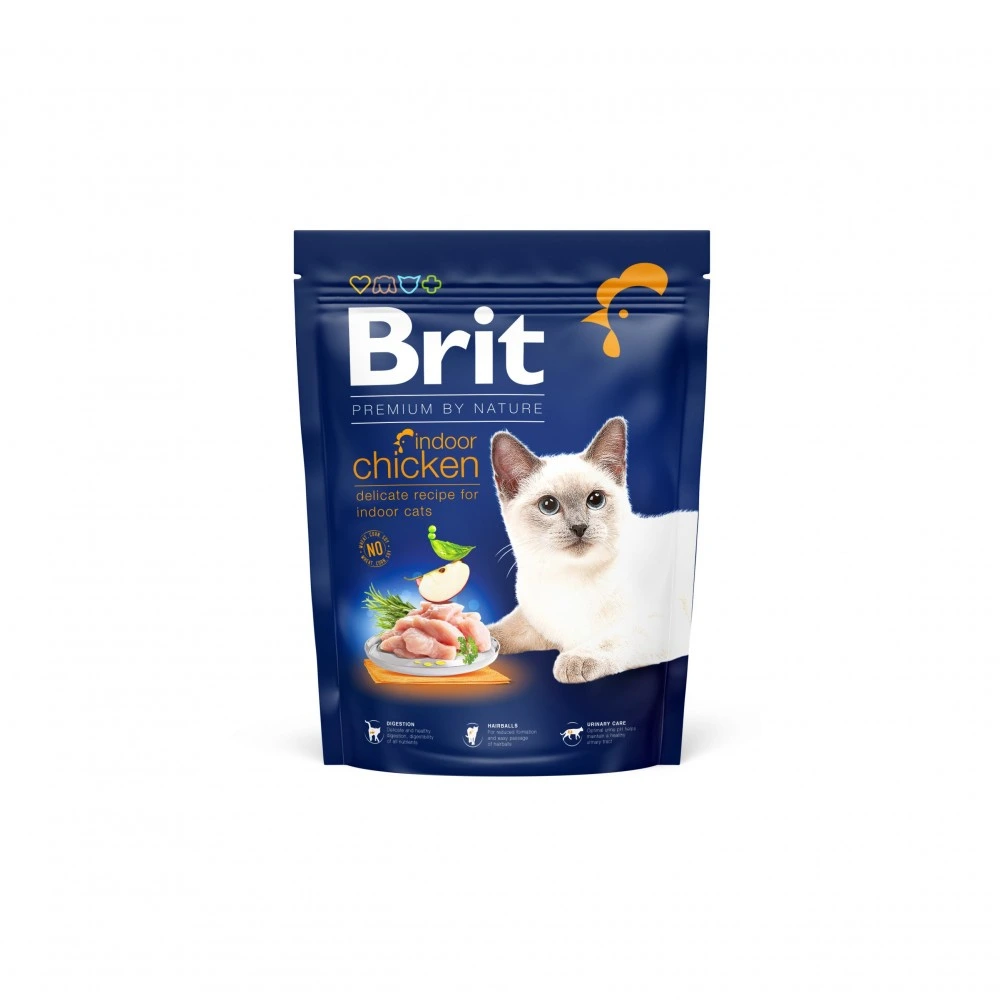 Сухой корм Brit Premium Cat by Nature Indoor для взрослых домашних кошек с курицей 300 г