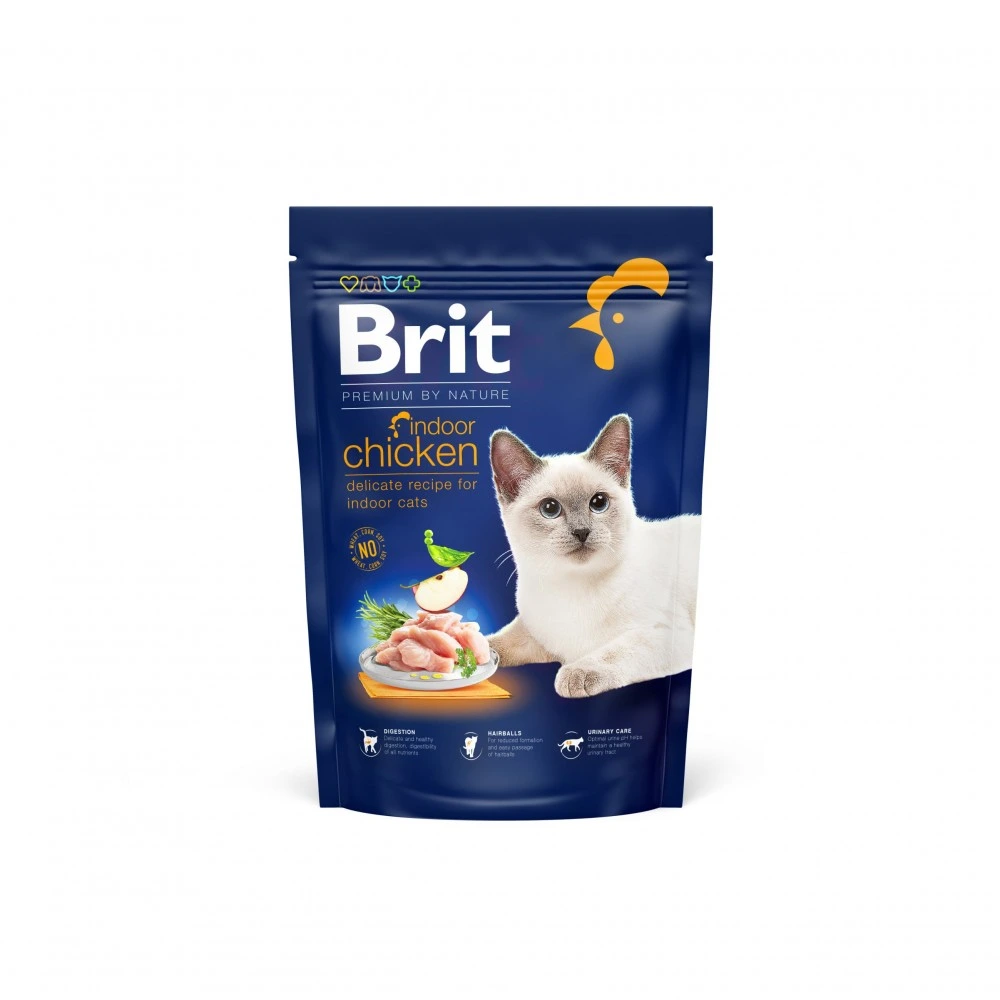 Сухой корм Brit Premium Cat by Nature Indoor для взрослых домашних кошек с курицей 800 г