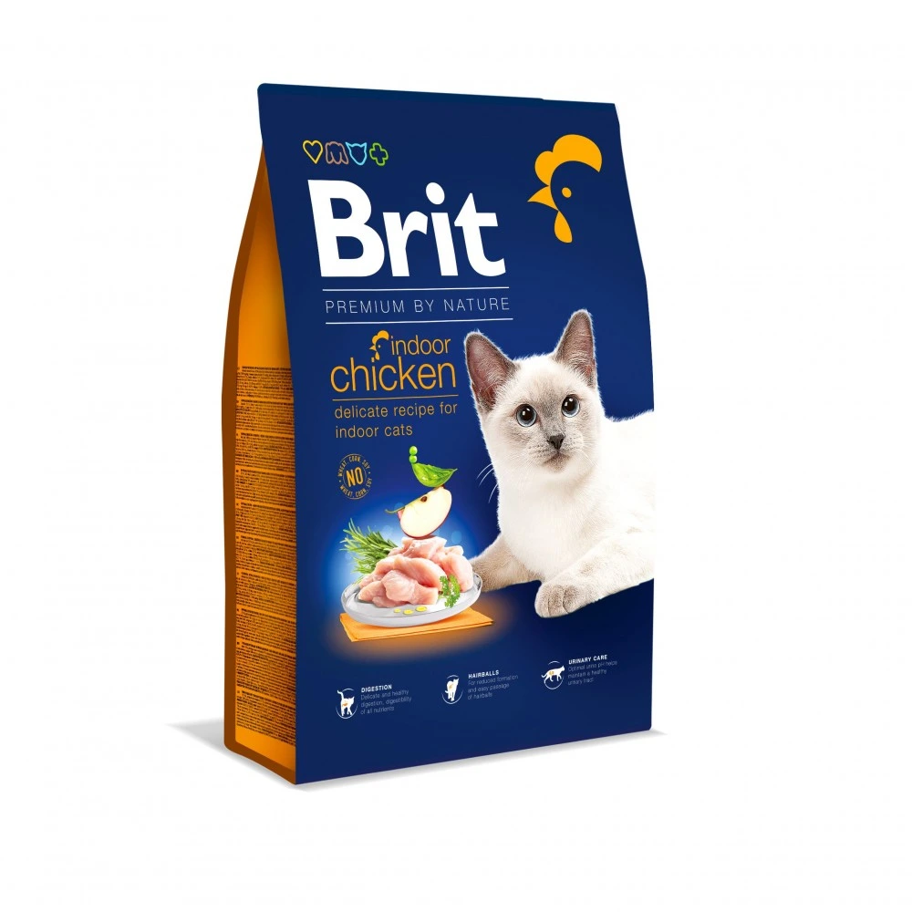 Сухой корм Brit Premium Cat by Nature Indoor для взрослых домашних кошек с курицей 8 кг