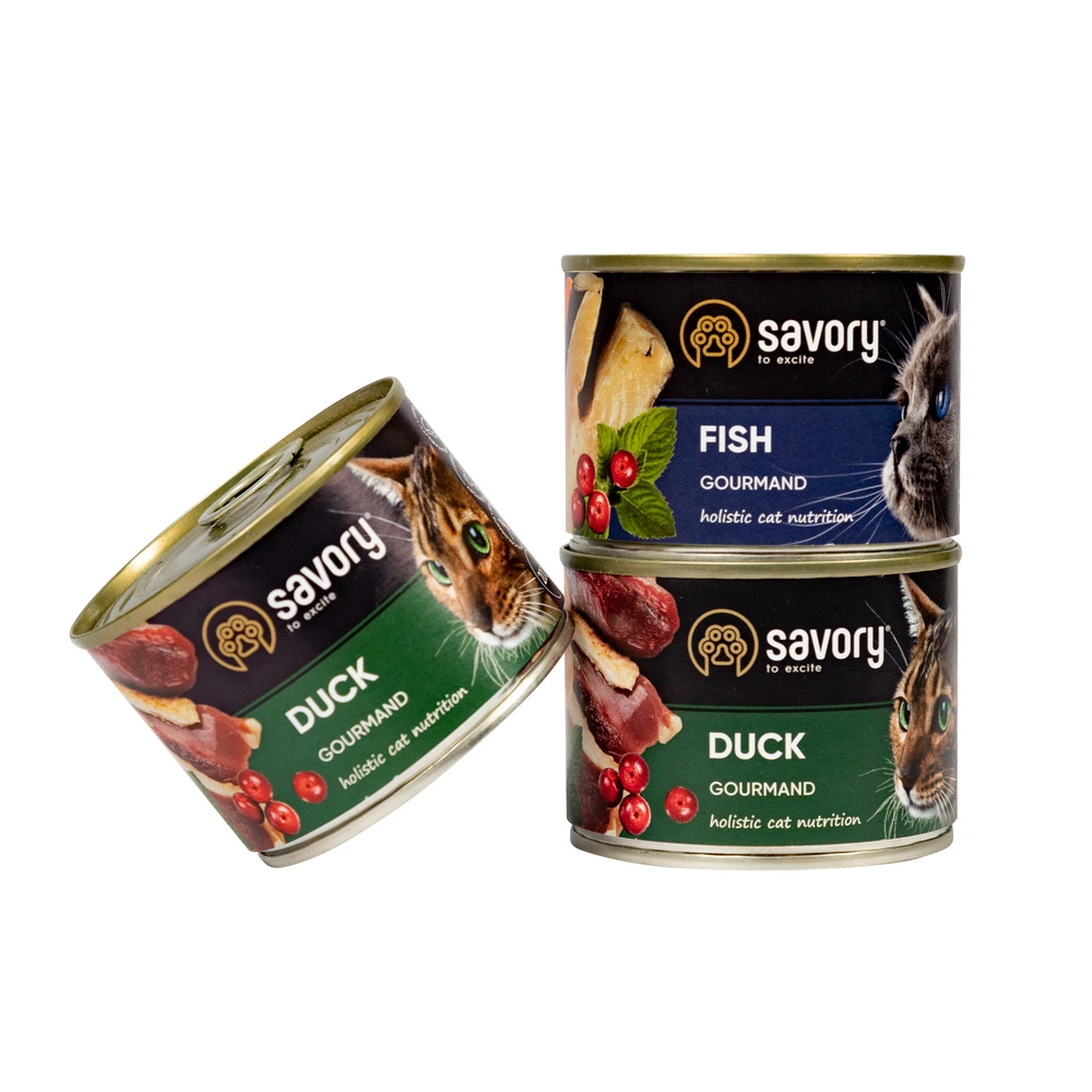 Набор корма для кошек Savory Беззерновой для чувствительного пищеварения, Утка 2кг + консервы 600г