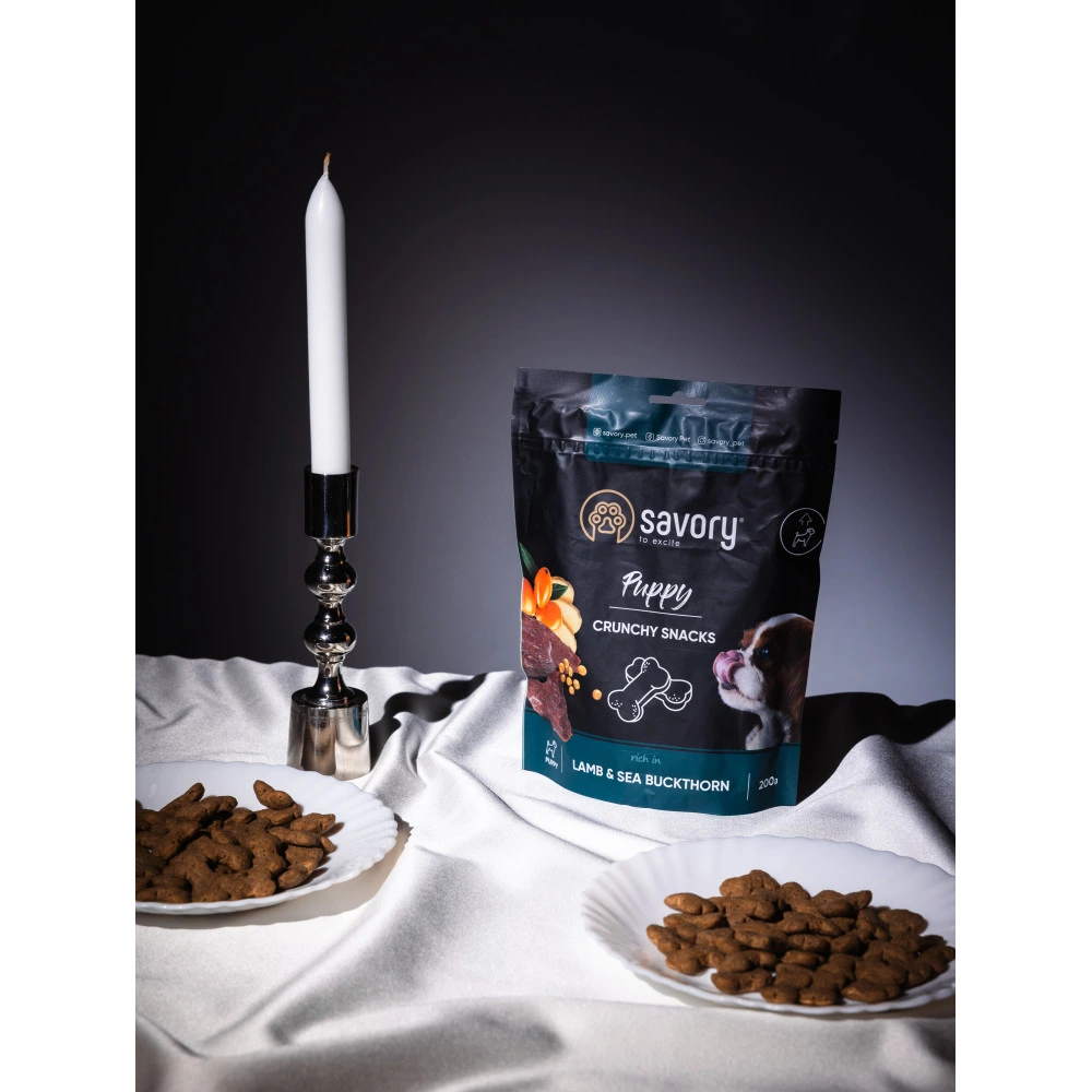 Хрусткі ласощі Savory Puppies Lamb and Sea Buckthorn для цуценят усіх порід для здорового росту з ягням та обліпихою 200 г