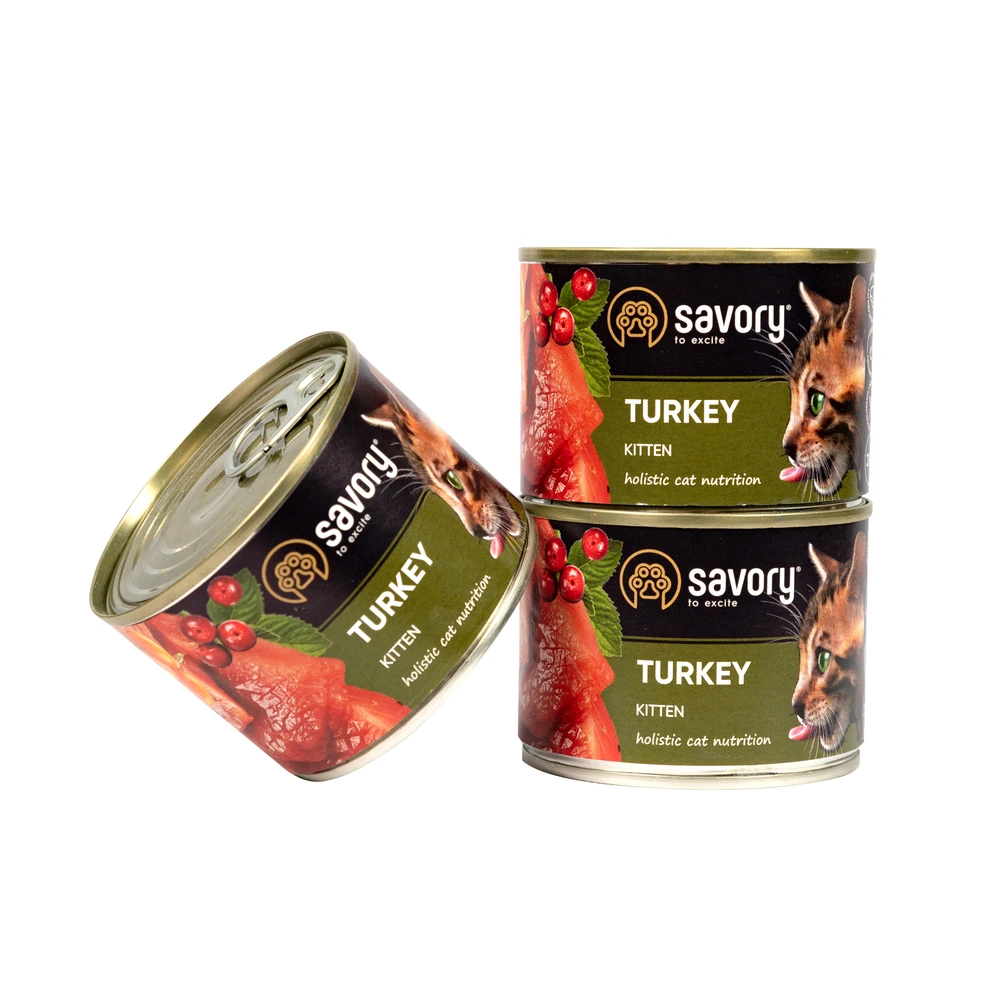 Набір корму для кошенят Savory Беззерновий для чутливого травлення, Котята 2кг + консерви 600г