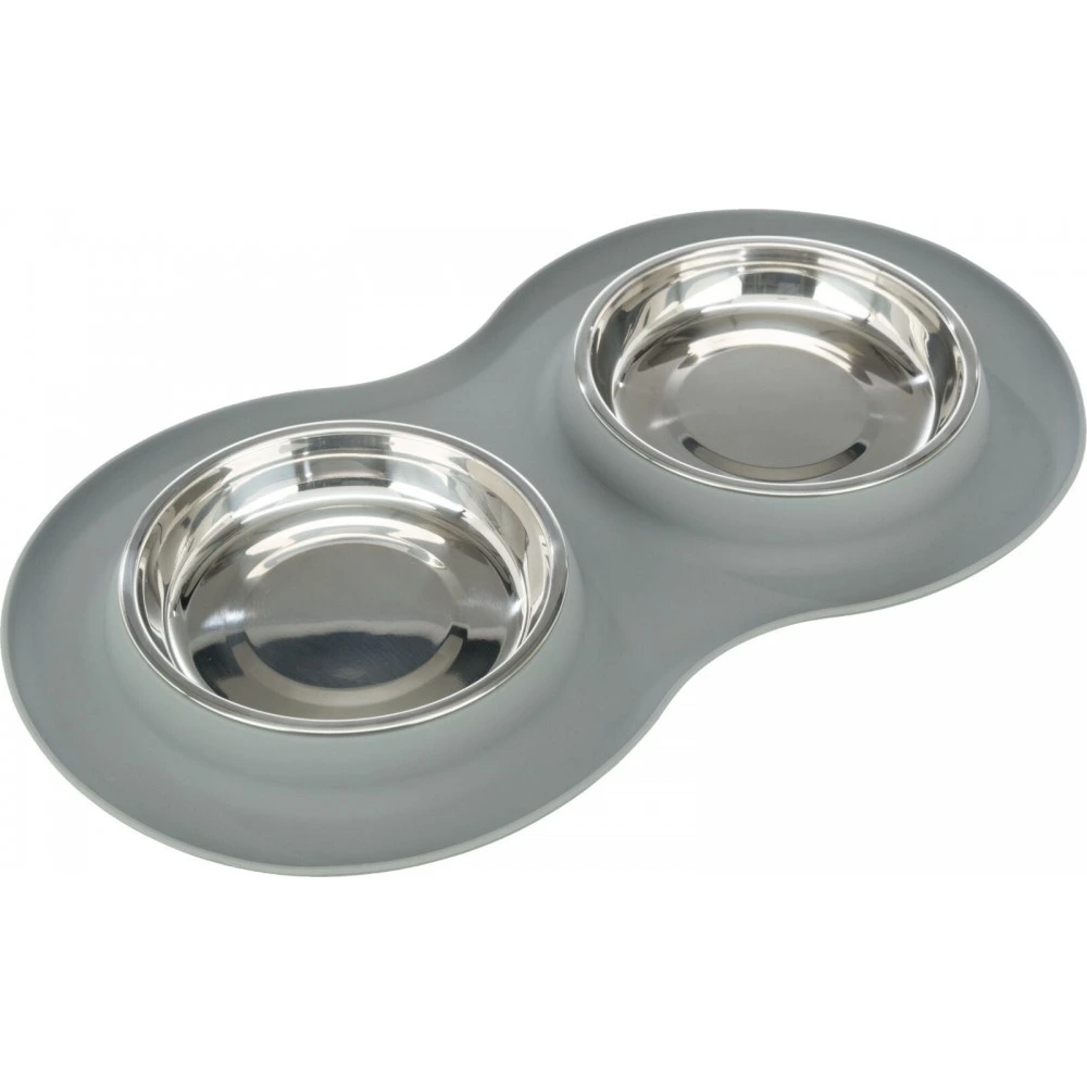 Миска Trixie для кошек двойная из нержавеющей стали на подставке серая 2х300 мл/16 см 47х3х26 см