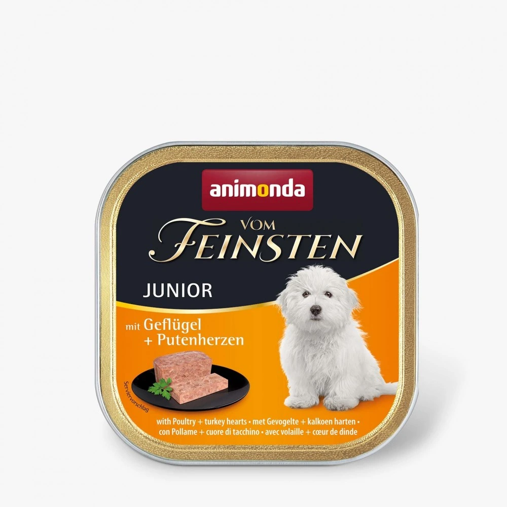 Влажный корм Vom Feinsten Junior with Poultry Turkey hearts для щенков с птицей и индюшачьими сердцами 150 г