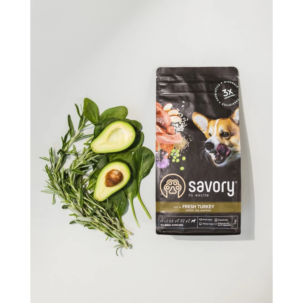 Корм сухий Savory All Breed Sterilised rich in Fresh Turkey для стерилізованих собак усіх порід зі свіжою індичкою 12 кг