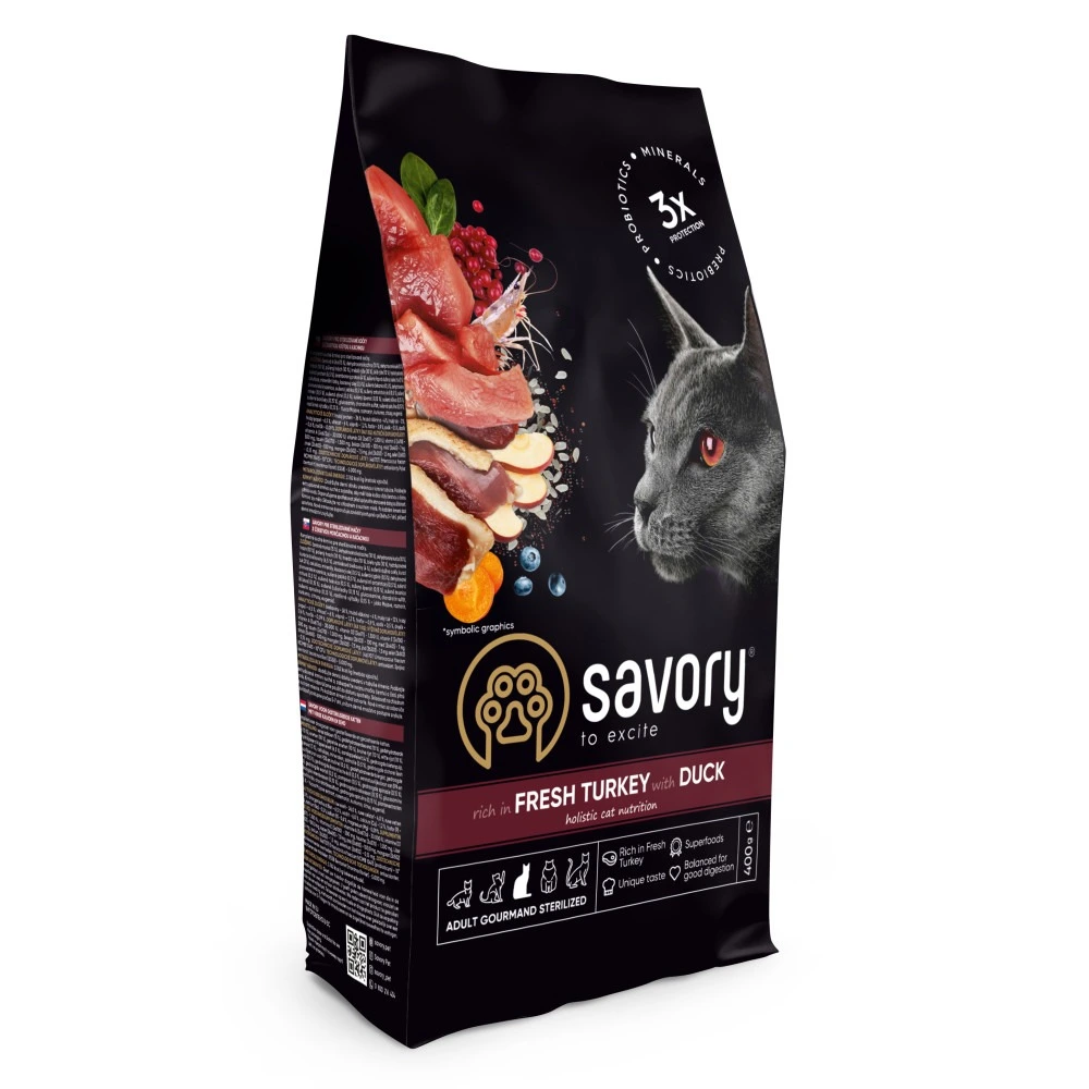 Корм сухой Savory Adult Cat Steril Fresh Turkey with Duck для стерилизованных кошек с индейкой и уткой 400 г