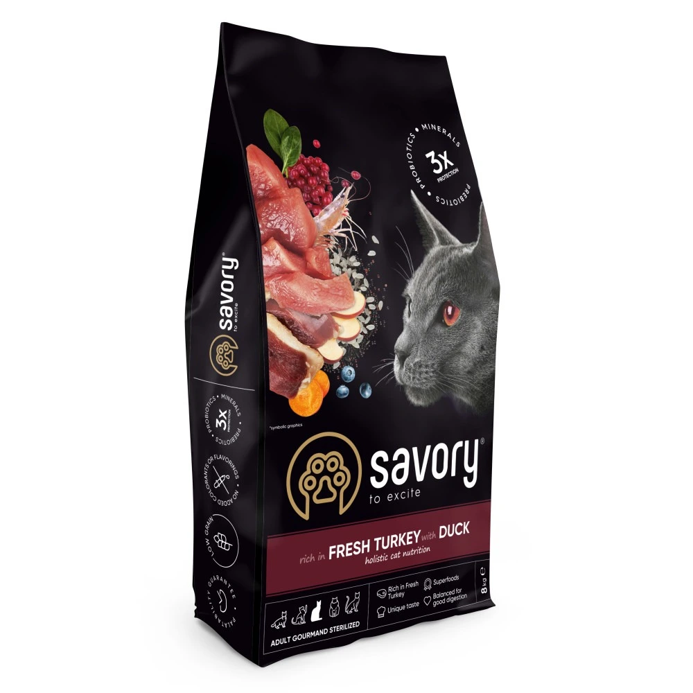 Корм сухой Savory Adult Cat Steril Fresh Turkey with Duck для стерилизованных кошек с индейкой и уткой 8 кг