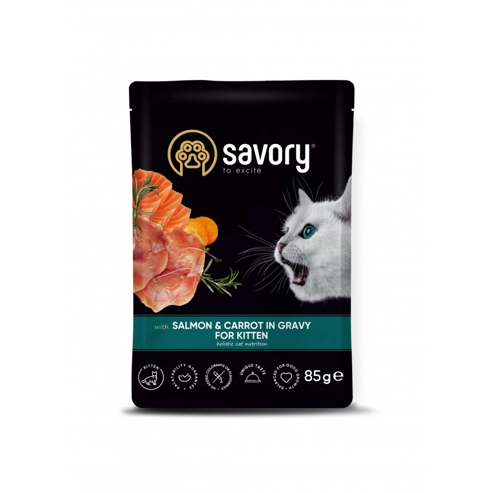 Корм влажный Savory Kitten Pouch Salmon and Carrot in Gravy для котят с лососем и морковью в соусе 85 г
