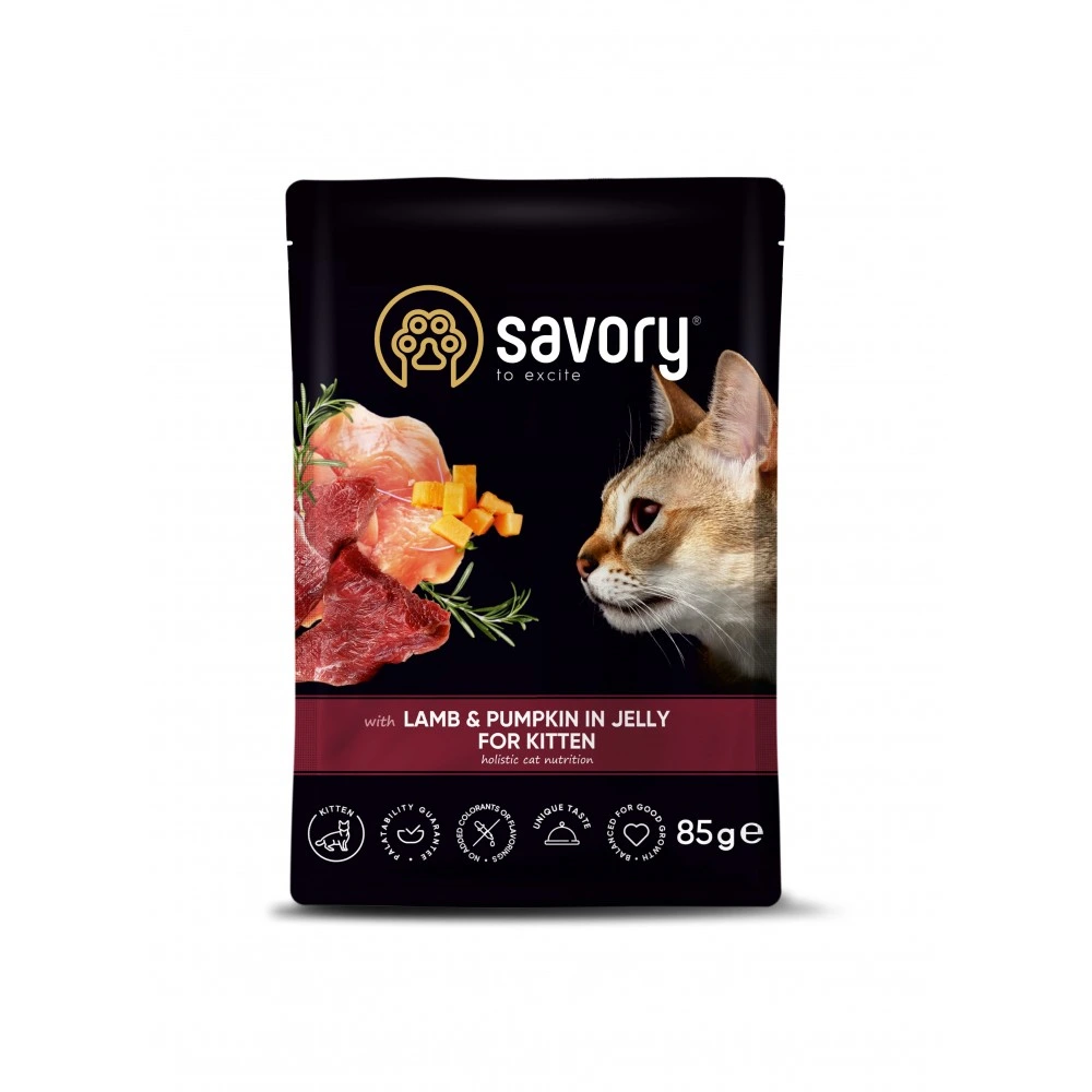 Корм влажный Savory Kitten Pouch Lamb and Pumpkin in Jelly для котят с ягненком и тыквой в желе 85 г