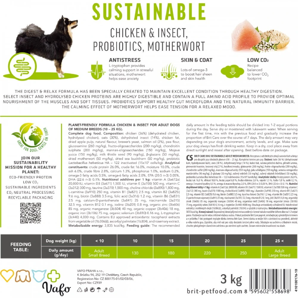 Корм сухий Brit Care Dog Sustainable Adult Medium Breed для дорослих собак середніх порід з куркою та комахами 1 кг