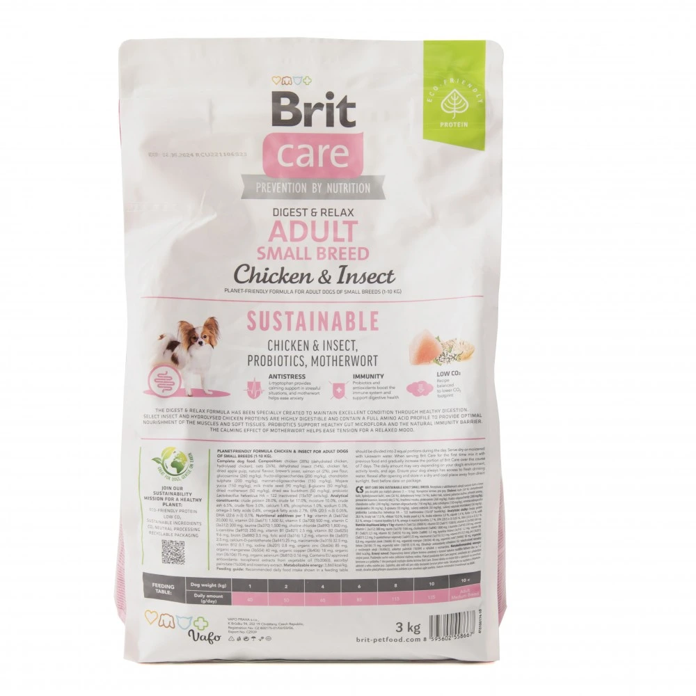 Корм сухий Brit Care Dog Sustainable Adult Small Breed для собак малих порід з куркою та комахами 3 кг