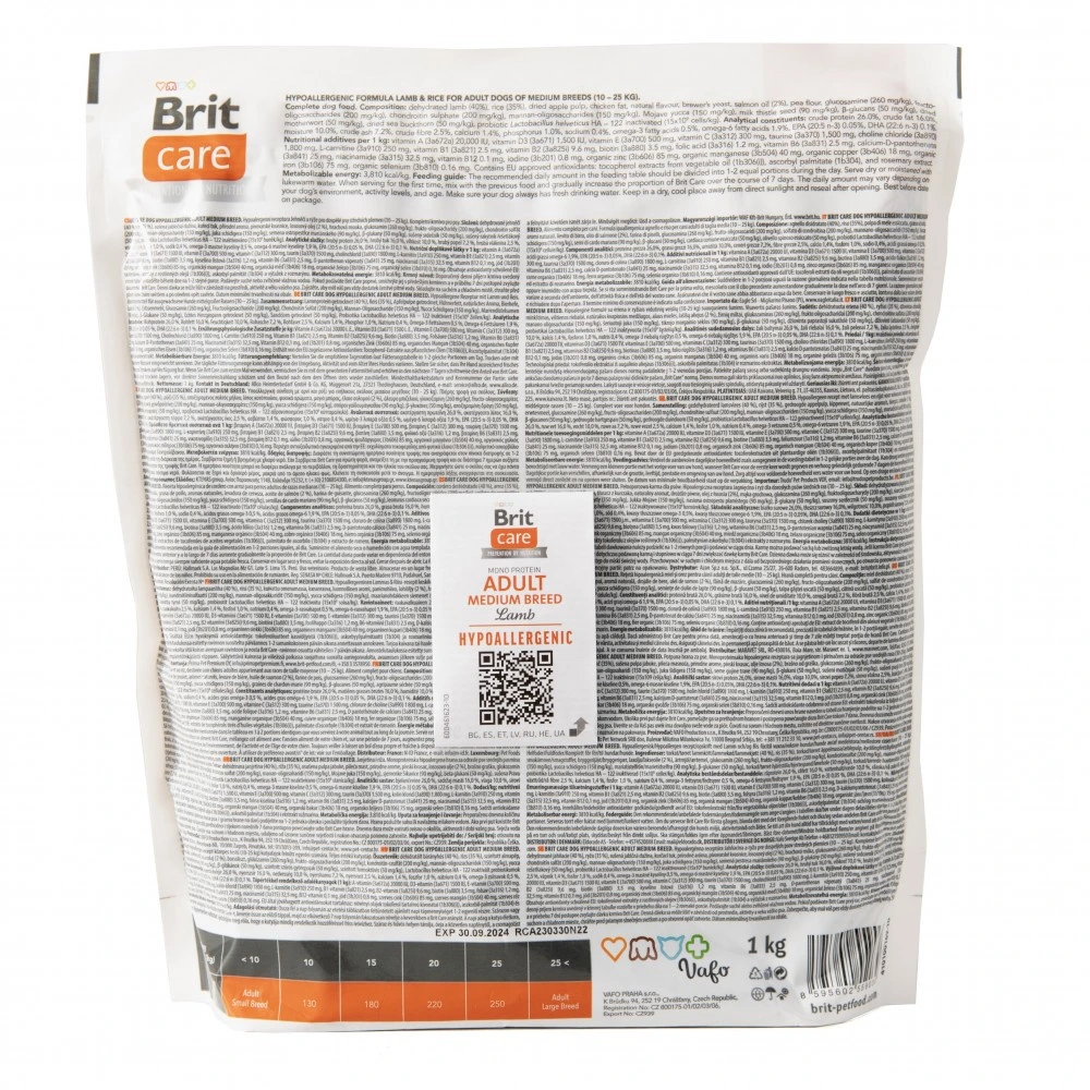 Корм сухий Brit Care Dog Hypoallergenic Adult Medium Breed для собак середніх порід гіпоалергенний з ягням 1 кг