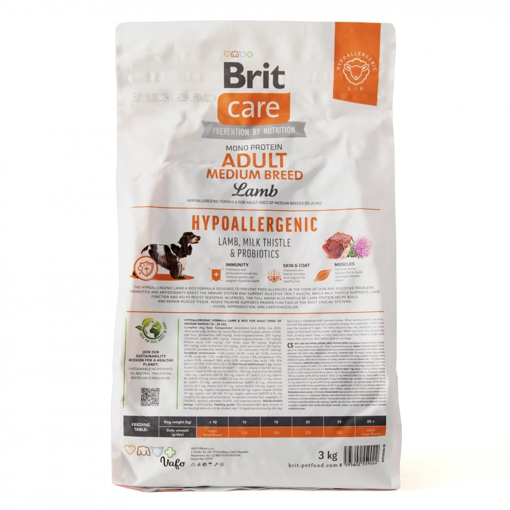 Корм сухий Brit Care Dog Hypoallergenic Adult Medium Breed для собак середніх порід гіпоалергенний з ягням 3 кг