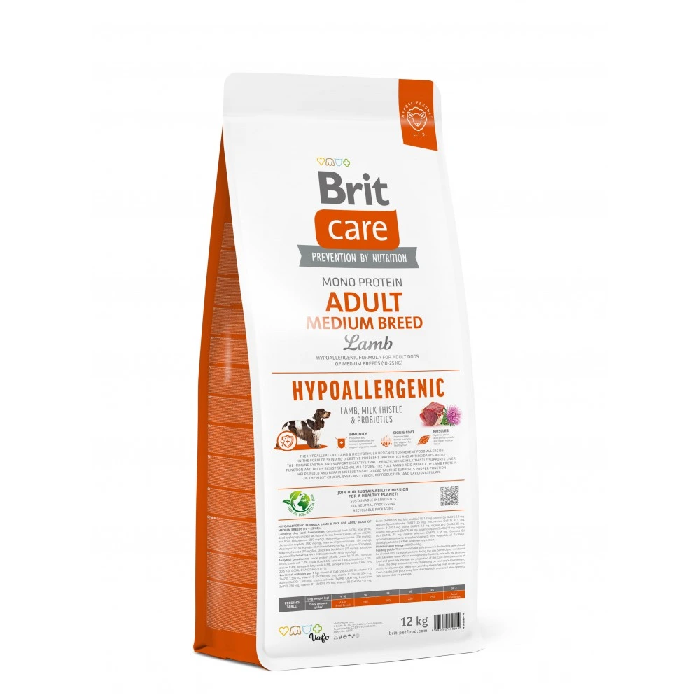 Корм сухий Brit Care Dog Hypoallergenic Adult Medium Breed для собак середніх порід гіпоалергенний з ягням 12 кг