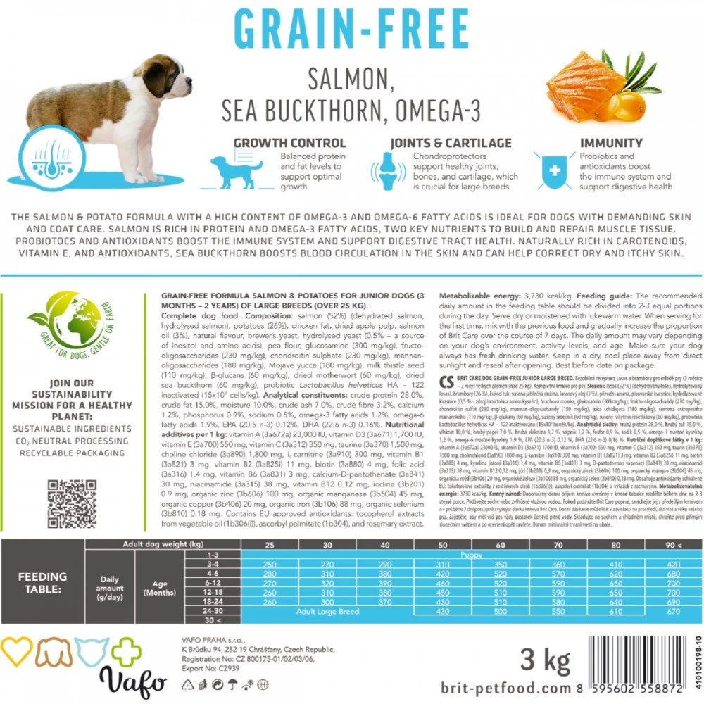 Корм сухий Brit Care Dog Grain-free Junior Large Breed для молодих собак великих порід беззерновий з лососем 3 кг