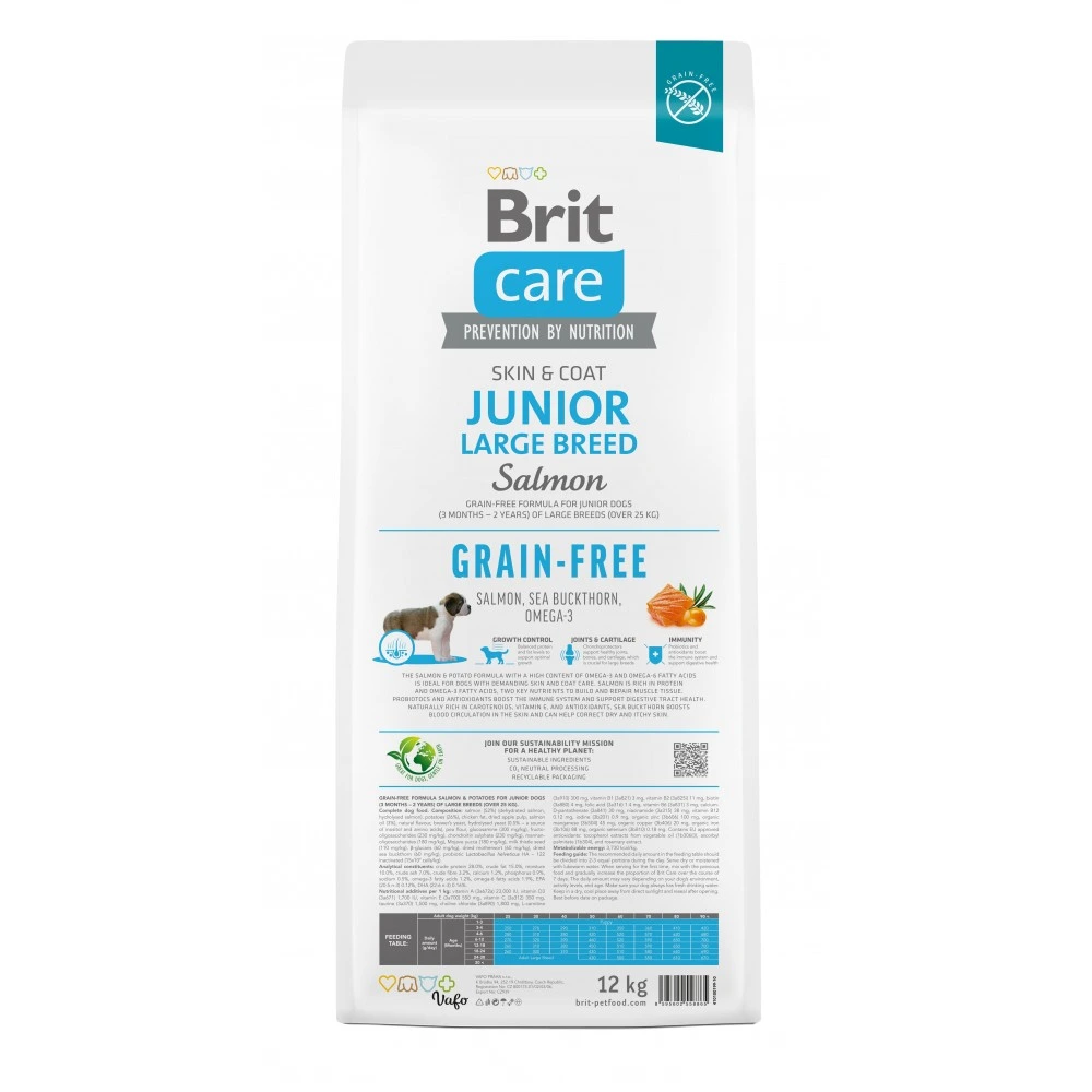 Корм сухий Brit Care Dog Grain-free Junior Large Breed для молодих собак великих порід беззерновий з лососем 12 кг