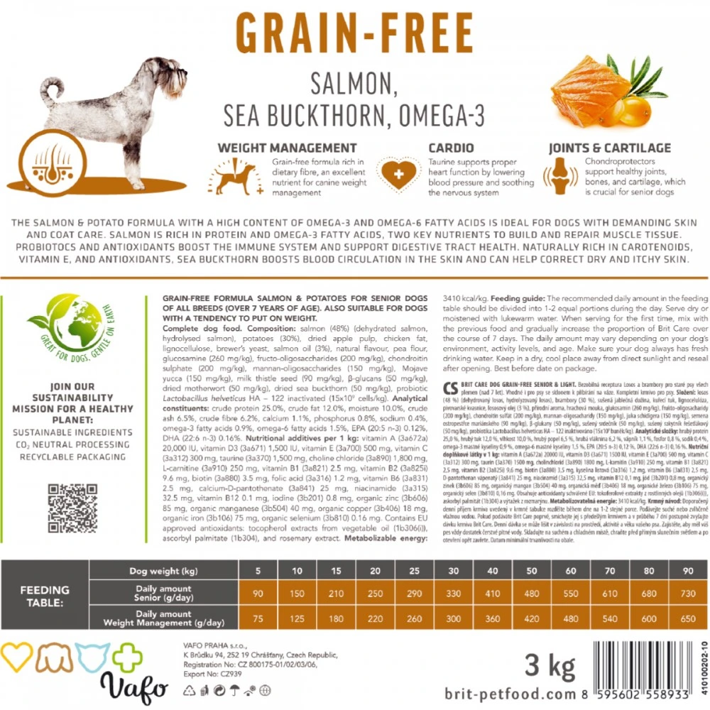 Корм сухий Brit Care Dog Grain-free Senior and Light для старіючих собак беззерновий з лососем 1 кг