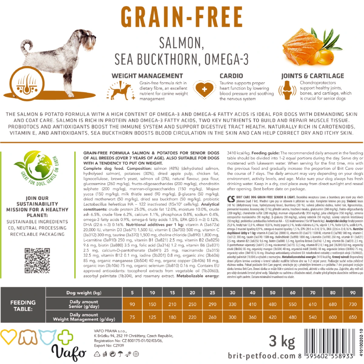 Корм сухий Brit Care Dog Grain-free Senior and Light для старіючих собак беззерновий з лососем 3 кг