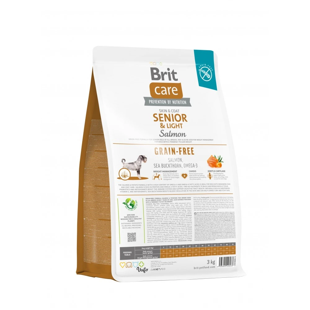 Корм сухий Brit Care Dog Grain-free Senior and Light для старіючих собак беззерновий з лососем 3 кг
