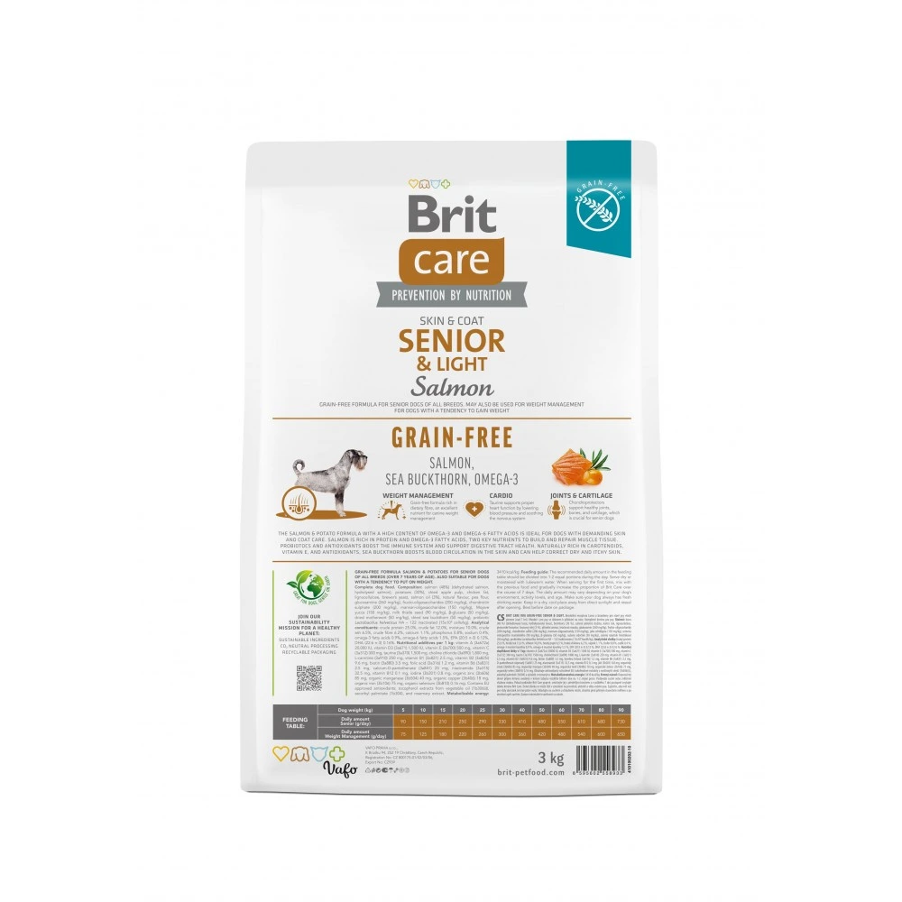 Корм сухий Brit Care Dog Grain-free Senior and Light для старіючих собак беззерновий з лососем 3 кг