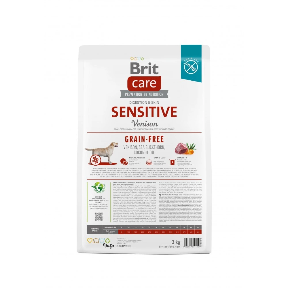 Корм сухий Brit Care Dog Grain-free Sensitive для собак з чутливим травленням та харчовою непереносимістю беззерновий з олениною 3кг