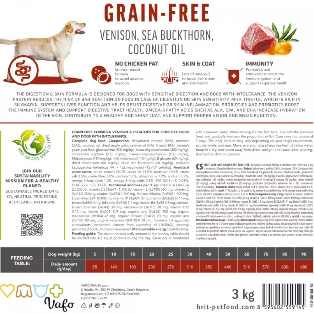 Корм сухий Brit Care Dog Grain-free Sensitive для собак з чутливим травленням та харчовою непереносимістю беззерновий з олениною 3кг
