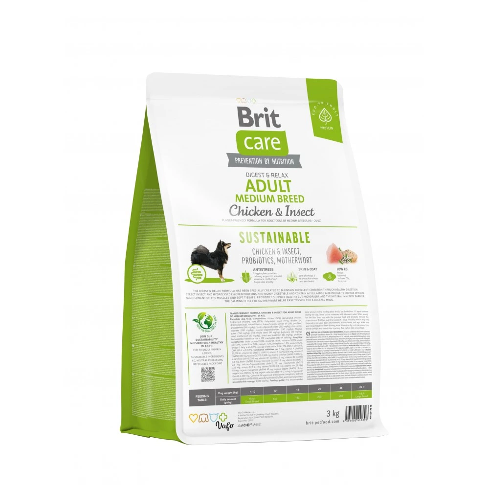Корм сухий Brit Care Dog Sustainable Adult Medium Breed для дорослих собак середніх порід з куркою та комахами 3 кг