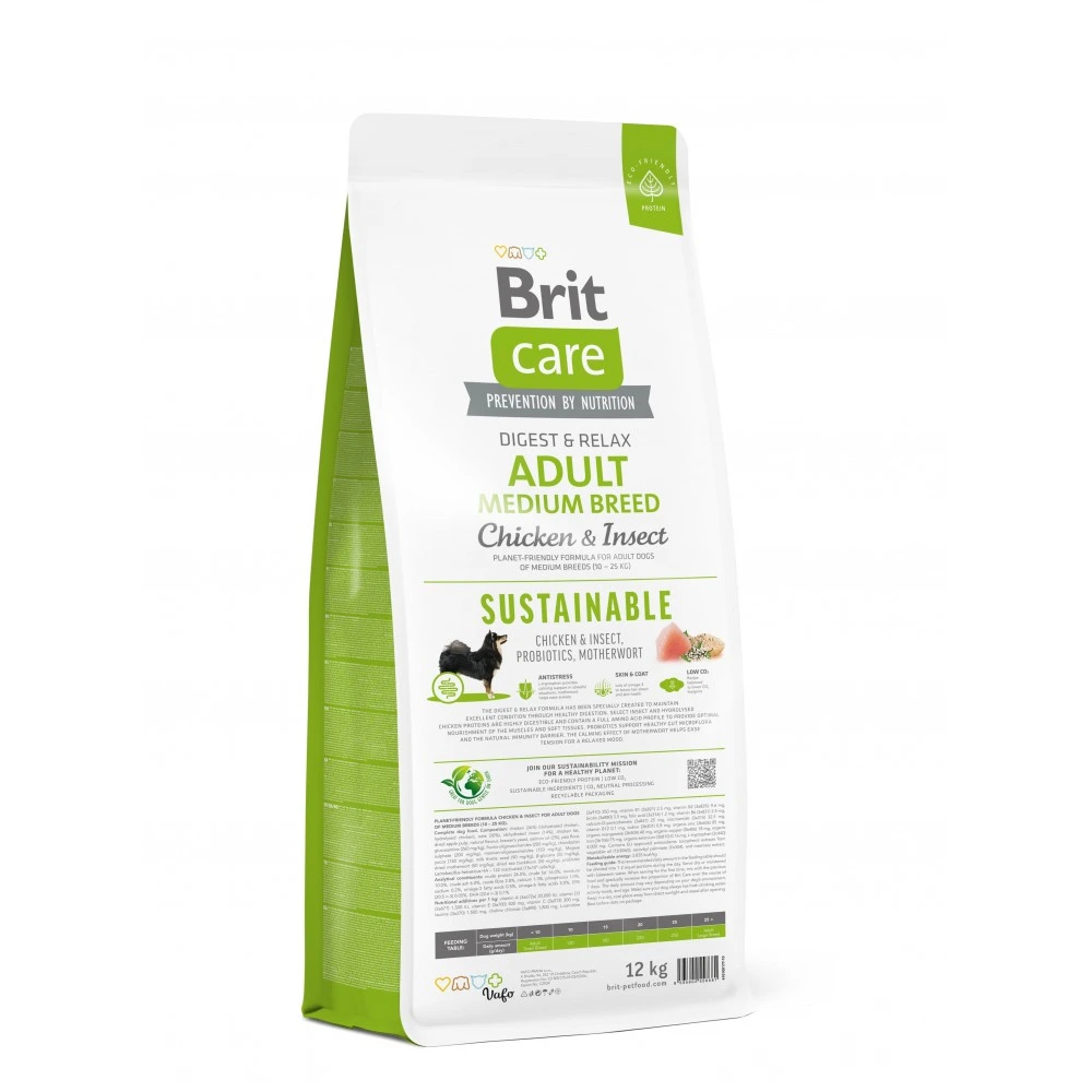 Корм сухий Brit Care Dog Sustainable Adult Medium Breed для дорослих собак середніх порід з куркою та комахами 12 кг