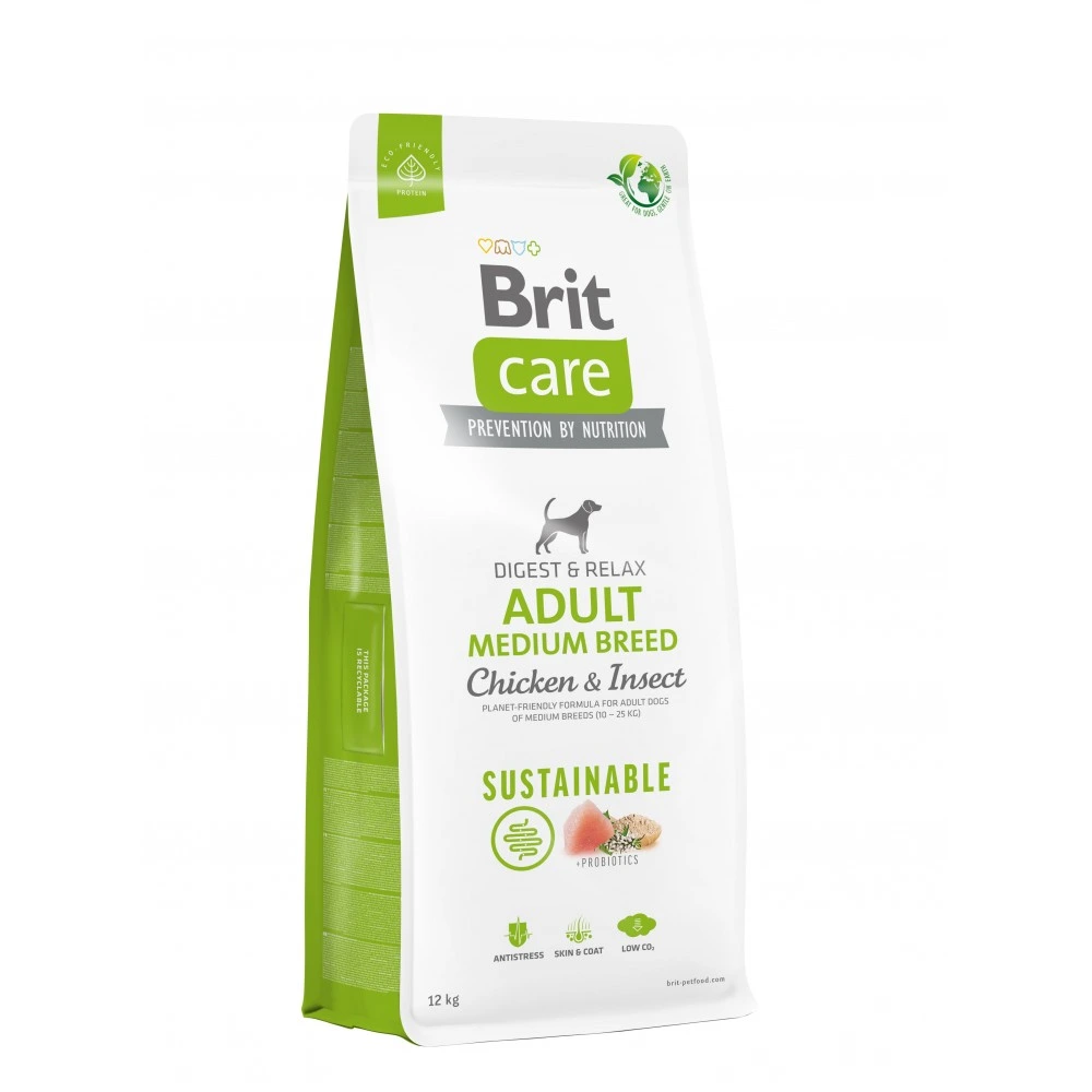 Корм сухий Brit Care Dog Sustainable Adult Medium Breed для дорослих собак середніх порід з куркою та комахами 12 кг
