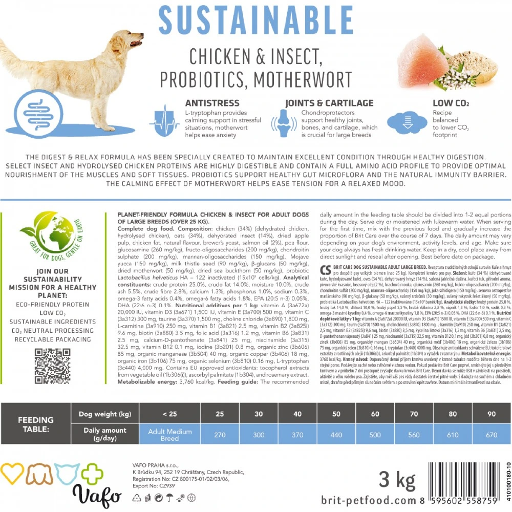 Корм сухий Brit Care Dog Sustainable Adult Large Breed для дорослих собак великих порід з куркою та комахами 12 кг