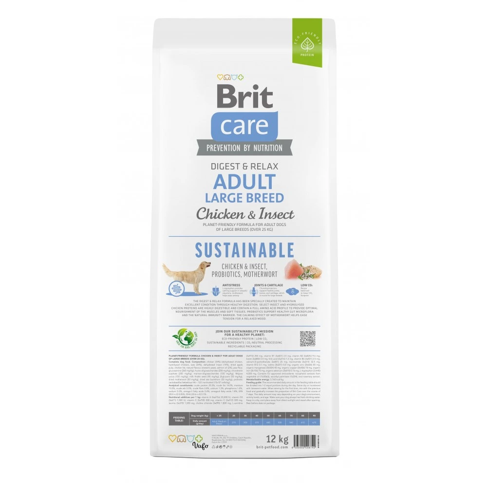 Корм сухий Brit Care Dog Sustainable Adult Large Breed для дорослих собак великих порід з куркою та комахами 12 кг