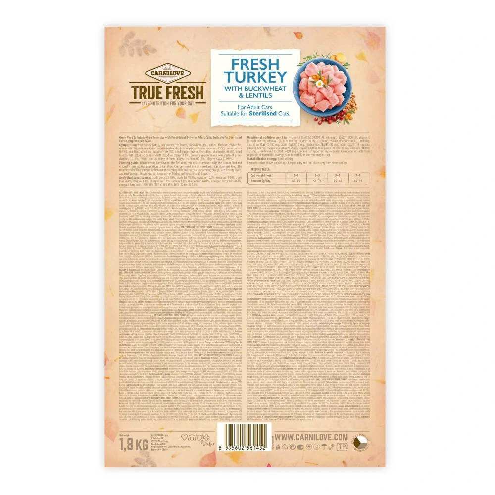 Корм сухой Carnilove True Fresh Cat Fresh Turkey для взрослых кошек с индейкой 1,8 кг