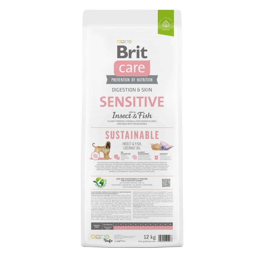 Корм сухий Brit Care Dog Sustainable Sensitive для собак з чутливим травленням з рибою та комахами 12 кг