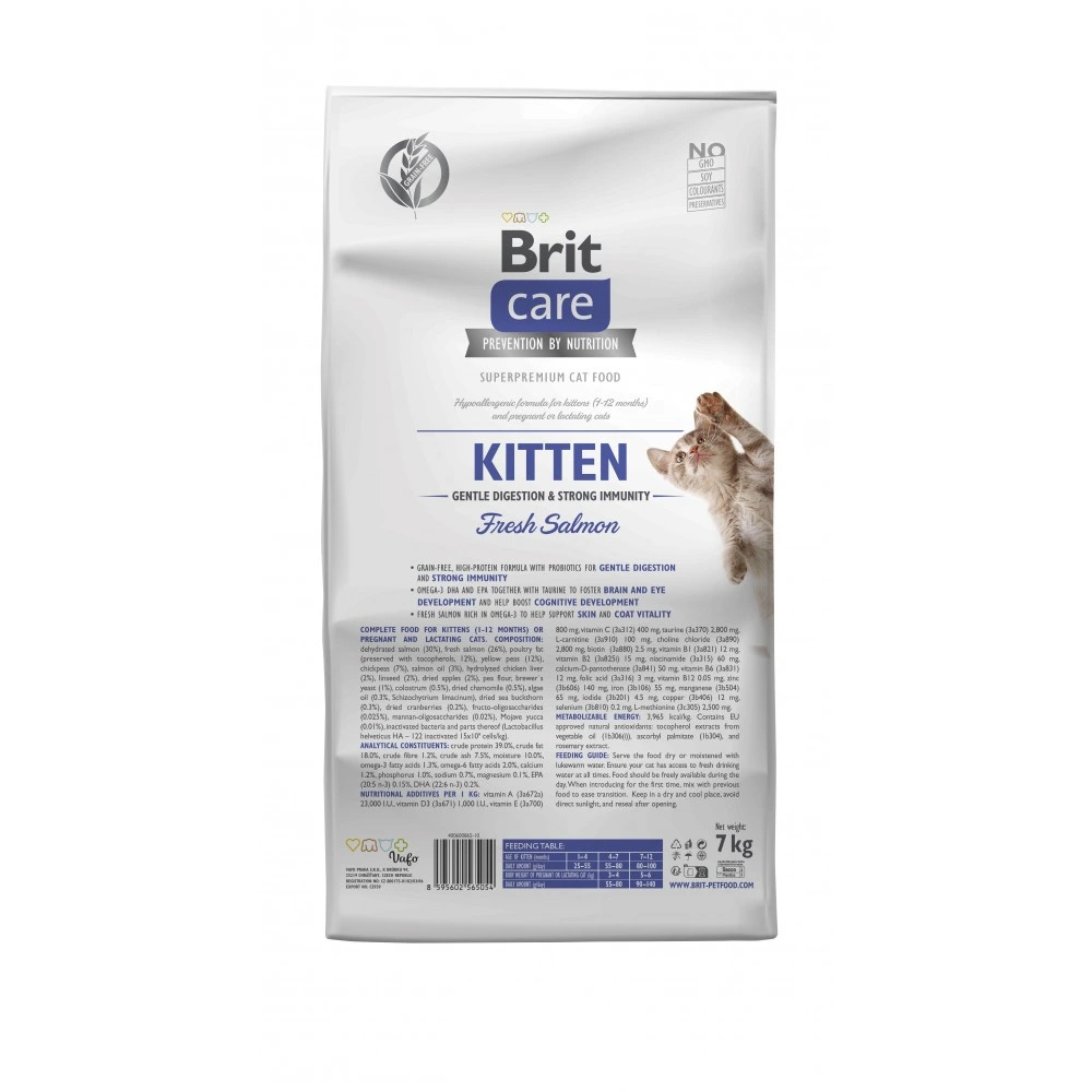 Корм сухой Brit Care Cat Grain Gentle Digestion Strong Immunity для котят для крепкого иммунитета с лососем 7 кг