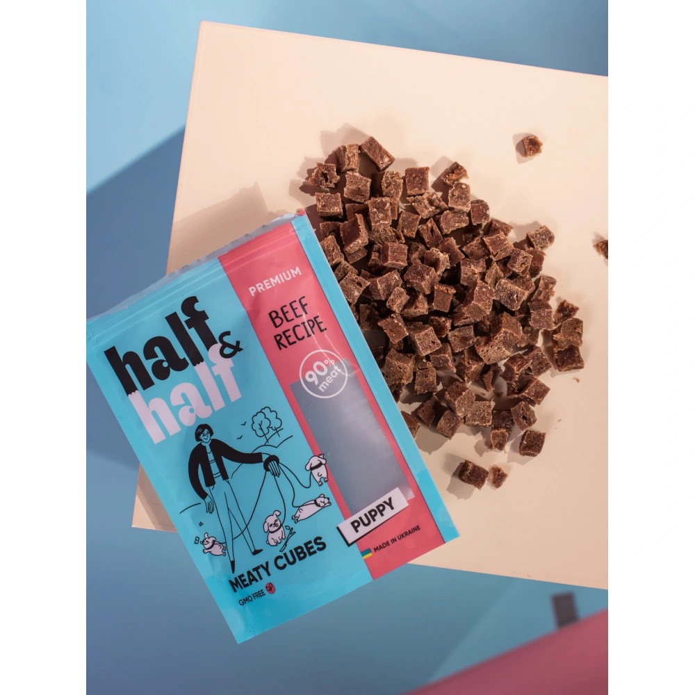 Лакомство HalfHalf мясные кубики для щенков, с говядиной 100 г