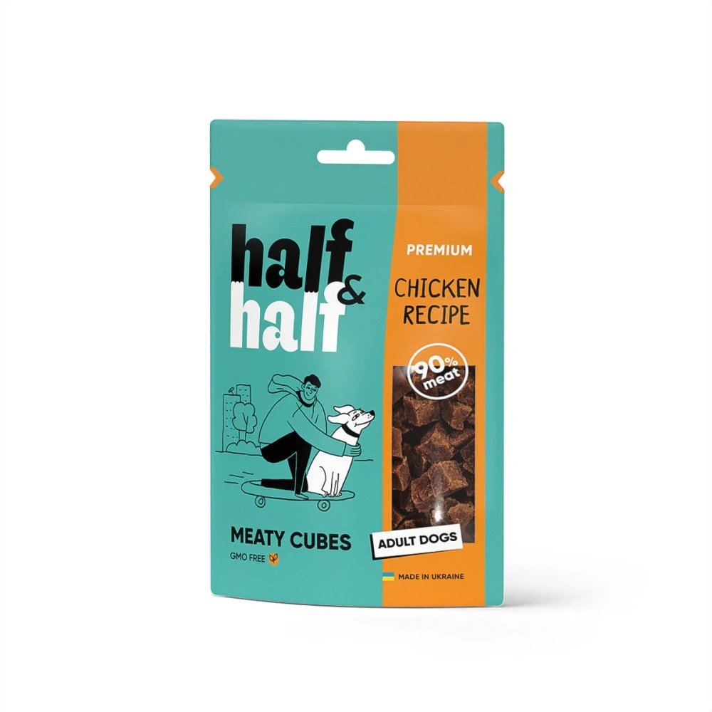 Ласощі HalfHalf м ясні кубики для собак, із куркою 100 г